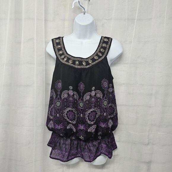 Apt 9 Black Purple Y2K Tank Beaded Boho Fairy Goth Witchy Gypsy S - Picture 1 of 10